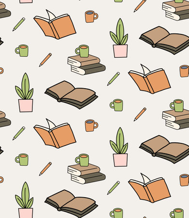 Books and coffee seamless patternのイラスト素材