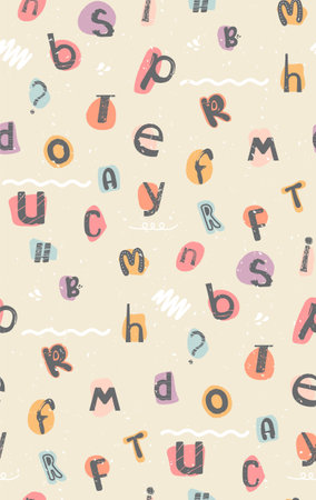 Vector seamless pattern with colorful latin alphabet with scratchesのイラスト素材