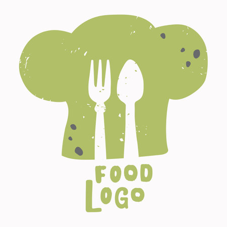 Illustration of logotype for restaurant and cafe. Green chef's hat design logo. Food pictogram, cooking icon.のイラスト素材