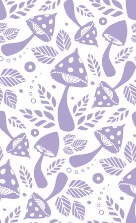 Hand drawn mushrooms and leaves seamless pattern vector illustration.のイラスト素材