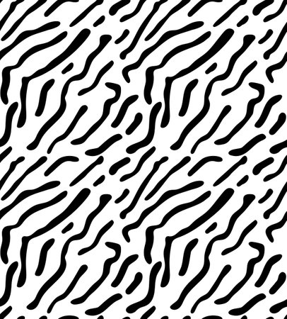 Black and white seamless pattern imitating animal skin. Different chaotic stripes vector illustration.のイラスト素材