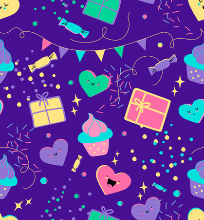 Vibrant seamless pattern for decoration birthday party. Holiday packaging design.のイラスト素材