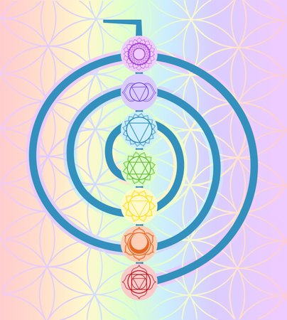 Choku Rei Symbol with seven chakras on colorful background vector illustrationのイラスト素材