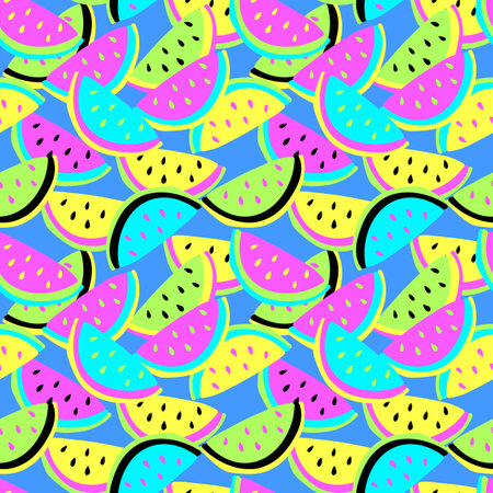 Seamless pattern with watermelon slices in vibrant  neon colors. Abstract fruit vector background