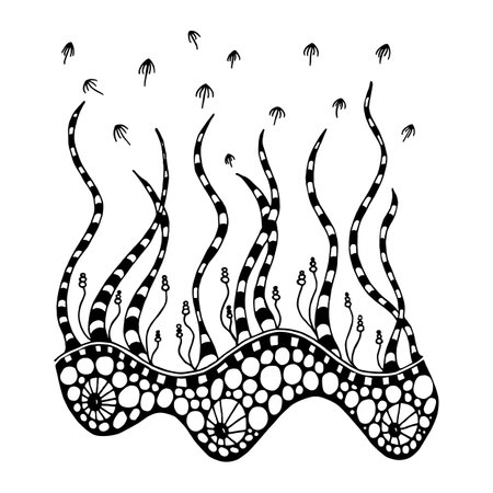 Vector monochrome hand drawn illustration with abstract black and white grassのイラスト素材