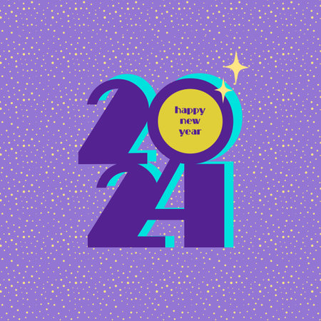 Happy New Year 2024 simple logo on dotted background, Retro style vector illustrationのイラスト素材