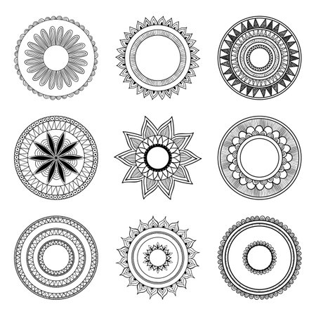 Hand-drawn round mandalas set. Transparent backgroundのイラスト素材