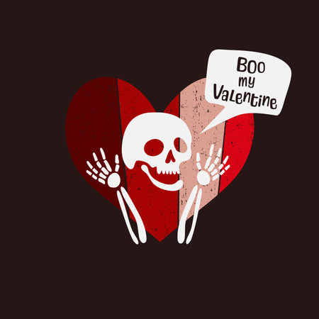 Skull silhouette with hands and speech bubble - BOO my Valentine. Funny vector illustrationのイラスト素材