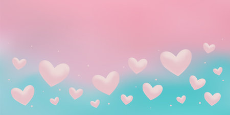 Soft pink hearts on delicate gradient. Romantic horizontal vector illustration with copy space.のイラスト素材