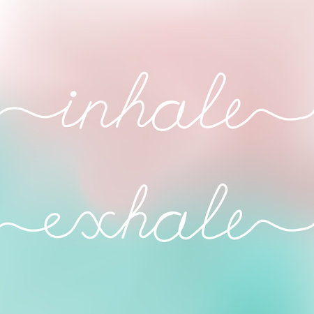 Handwritten phrase - inhale exhale on soft gradient background. Vector illustrationのイラスト素材