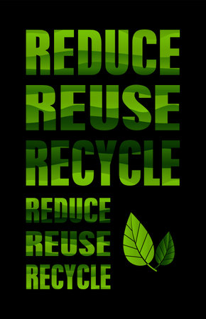 Vertical poster with words - reduce, reuse, recycle. Vector illustration on black backgroundのイラスト素材