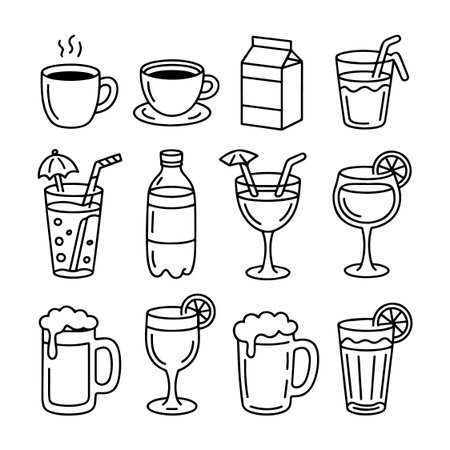 Coffee drinks doodle icons set. Vector illustration.のイラスト素材