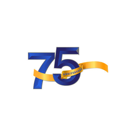 75 Year Anniversary Celebration with yellow ribbon Design, Number vector templateのイラスト素材