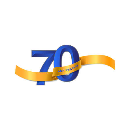70 Year Anniversary Celebration with yellow ribbon Design, Number vector templateのイラスト素材