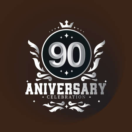 90 year anniversary with elegance silver color isolated on brown background for celebration eventのイラスト素材