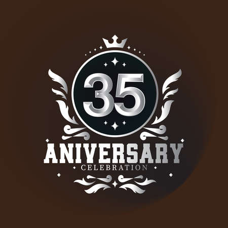 35 year anniversary with elegance silver color isolated on brown background for celebration eventのイラスト素材