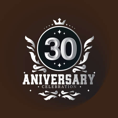 30 year anniversary with elegance silver color isolated on brown background for celebration eventのイラスト素材