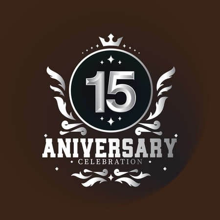 15 year anniversary with elegance silver color isolated on brown background for celebration eventのイラスト素材