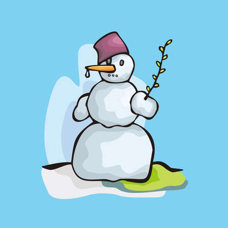 Cute Snowman with Christmas gift in snowing, Vector illustrationのイラスト素材