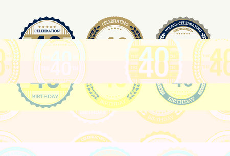 set 40 year Birthday round seals with different icons, vector illustrationの写真素材