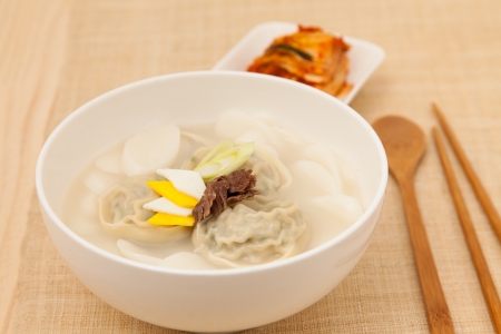 Ddukguk (Korean rice cake soup)の写真素材