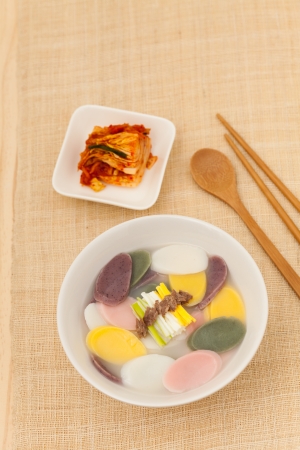 Ddukguk (Korean rice cake soup)の写真素材