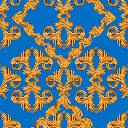 Seamless Pattern Golden Vintage Pattern Blue Backgroundのイラスト素材