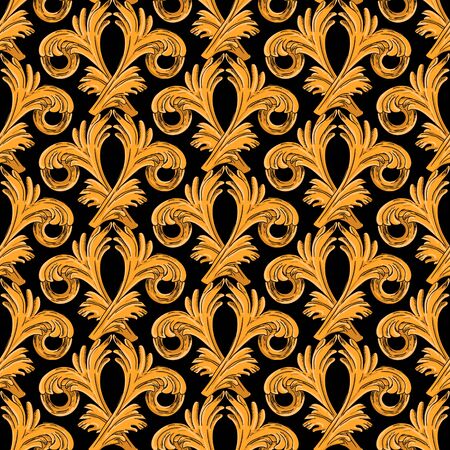 Seamless pattern with vertical golden vintage pattern. Golden pattern on a black background.のイラスト素材
