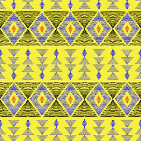 Seamless pattern of rhombuses and triangles. Pattern in the style of ethno. Rhombus and hand-shaded triangles.のイラスト素材