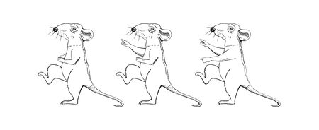 Cartoon rat image sketch. The rat is walking. Set.のイラスト素材