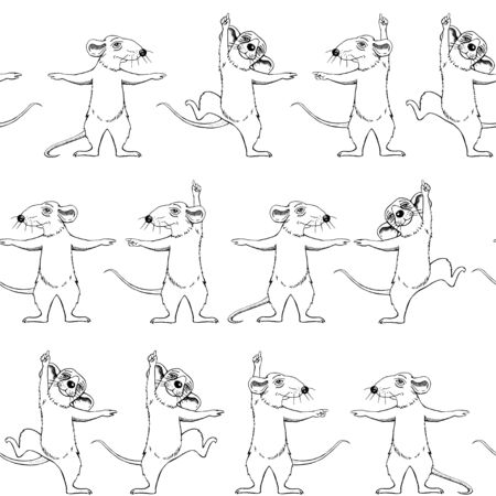 Dancing rats. Animals in one line. Set. Cartoonのイラスト素材