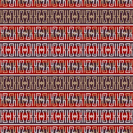 Ethnic african pattern in red-brown tones. Striped pattern with lines and dots. Seamless vector pattern.のイラスト素材