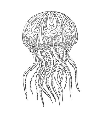 Decorative sea jellyfish with patterns. Coloring book for children and adults. Stylish jewelry, doodle.のイラスト素材