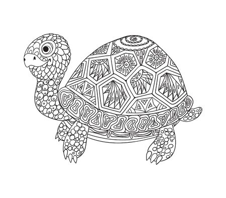 Cute turtle with coloring patterns for children and adults. Dud and Zen, meditation, relaxation.のイラスト素材