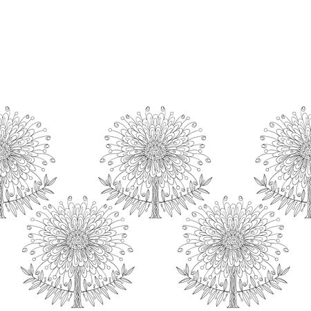 A border of abstract flowers. Doodle contour floral ornament on a white background.のイラスト素材