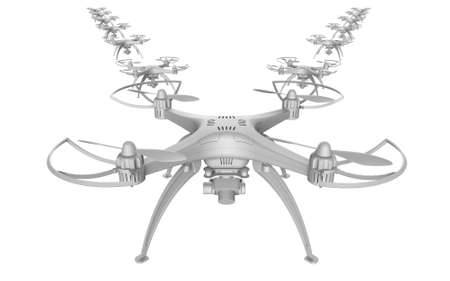 3d illustration of a wedge of drones on a white backgroundの写真素材