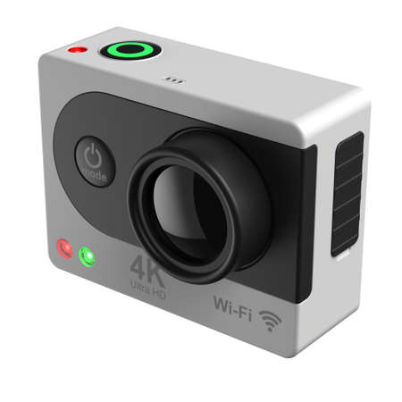 3d render action camera on white backgroundの写真素材