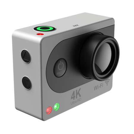 3d render action camera on white backgroundの写真素材