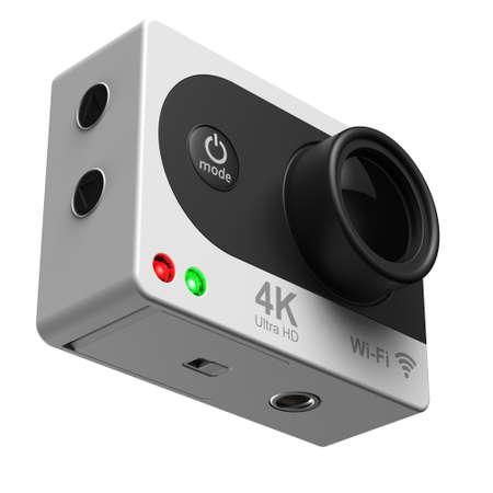 3d render action camera on white backgroundの写真素材