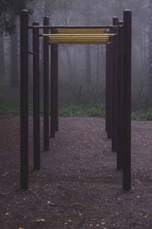 Workout area on a foggy morning.