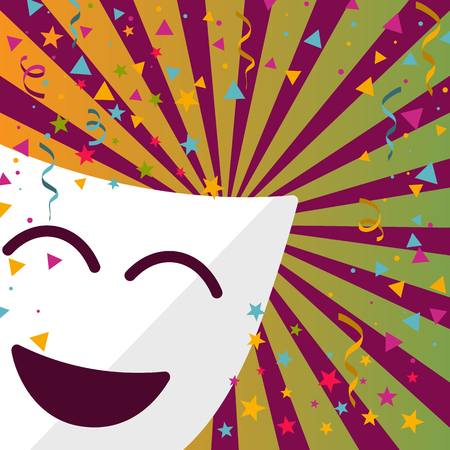 Carnival mask with confetti and streamers stars on stripes backgroundのイラスト素材