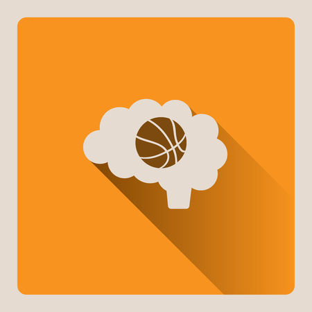 Brain thinking in basketball illustration on yellow square background with shadeのイラスト素材