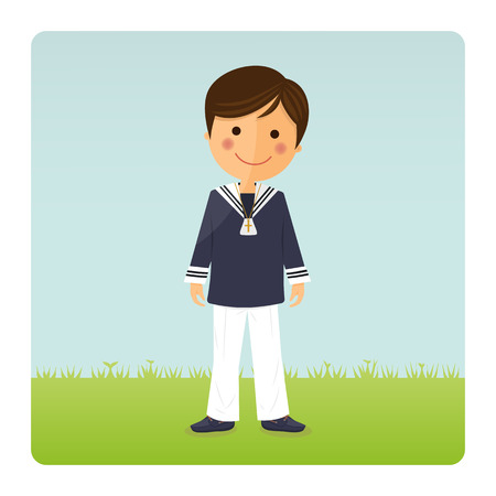 First communion child on blue sky backgroundのイラスト素材