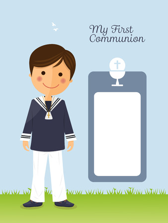 First communion child on vertical cardのイラスト素材