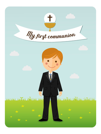 Communion invitation with child in costumeのイラスト素材