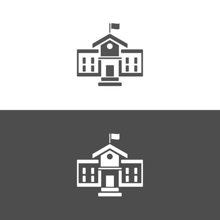 School building icon on dark and white backgroundのイラスト素材