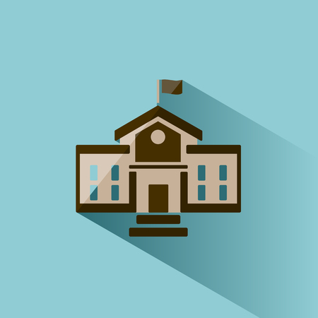 School building icon with shadow on blue backgroundのイラスト素材