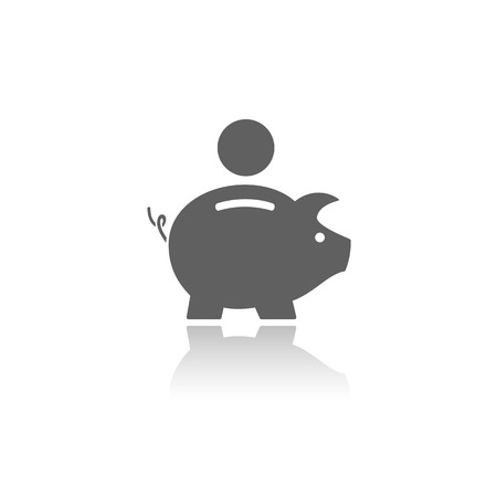 Piggy bank icon with reflection on a white backgroundのイラスト素材