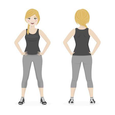Blond woman playing sport with grey and black sportswearのイラスト素材