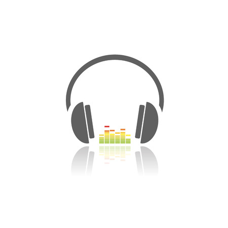 Headphones with music icon on white background and reflectionのイラスト素材